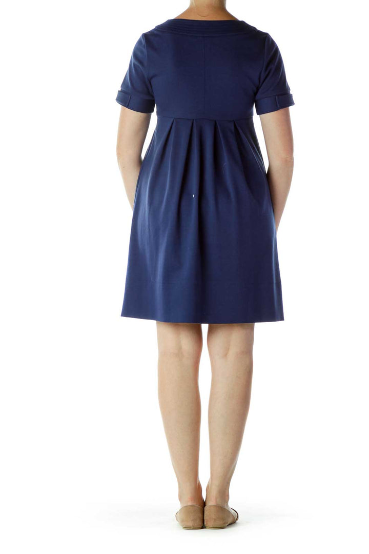 Navy Buttoned Work Dress