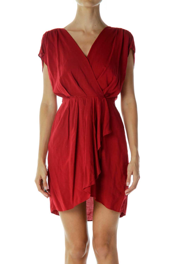 Red V-Neck Day Dress