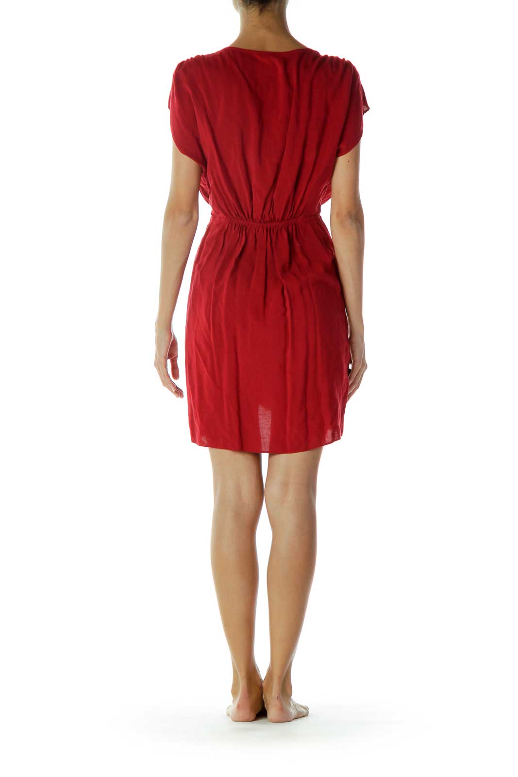 Red V-Neck Day Dress