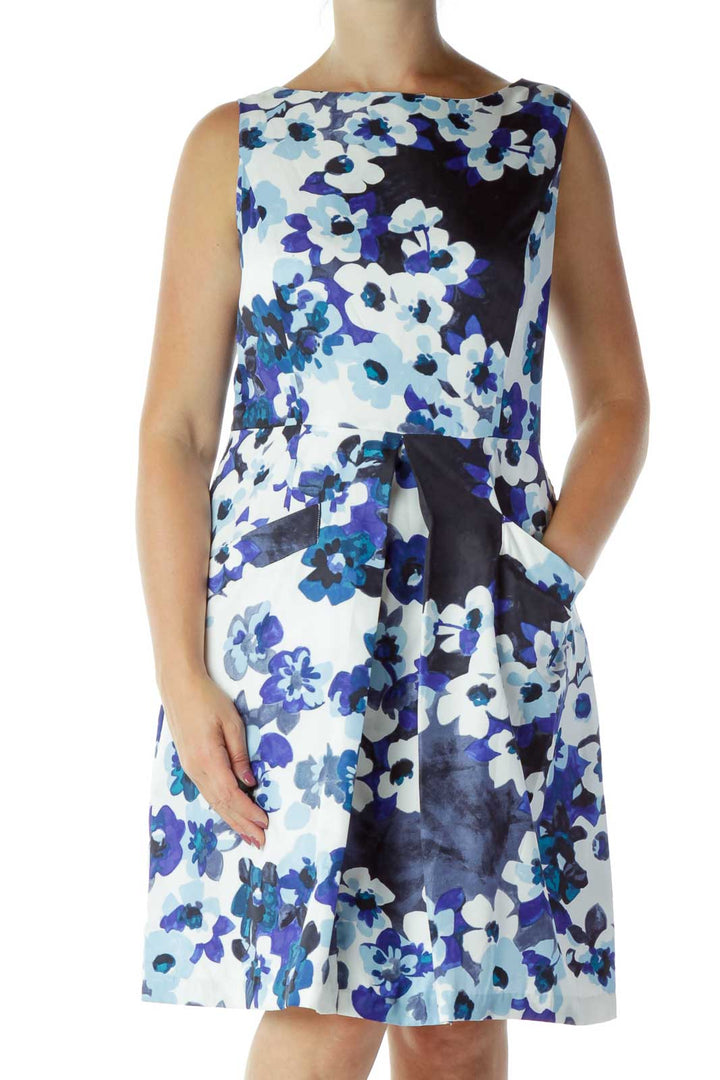 White & Blue Floral Work Dress