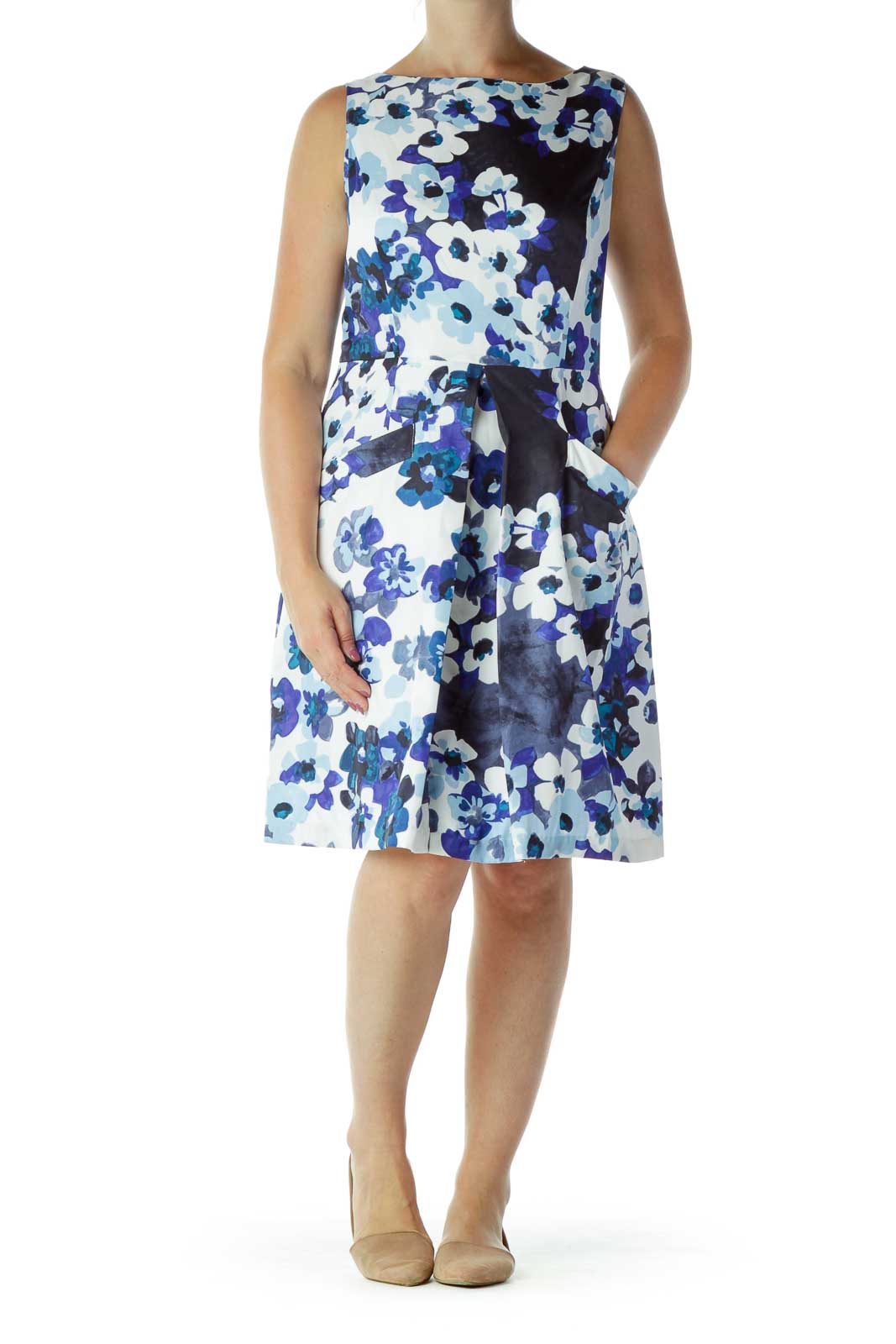 White & Blue Floral Work Dress