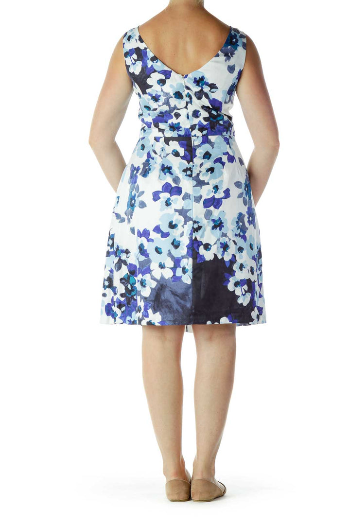 White & Blue Floral Work Dress