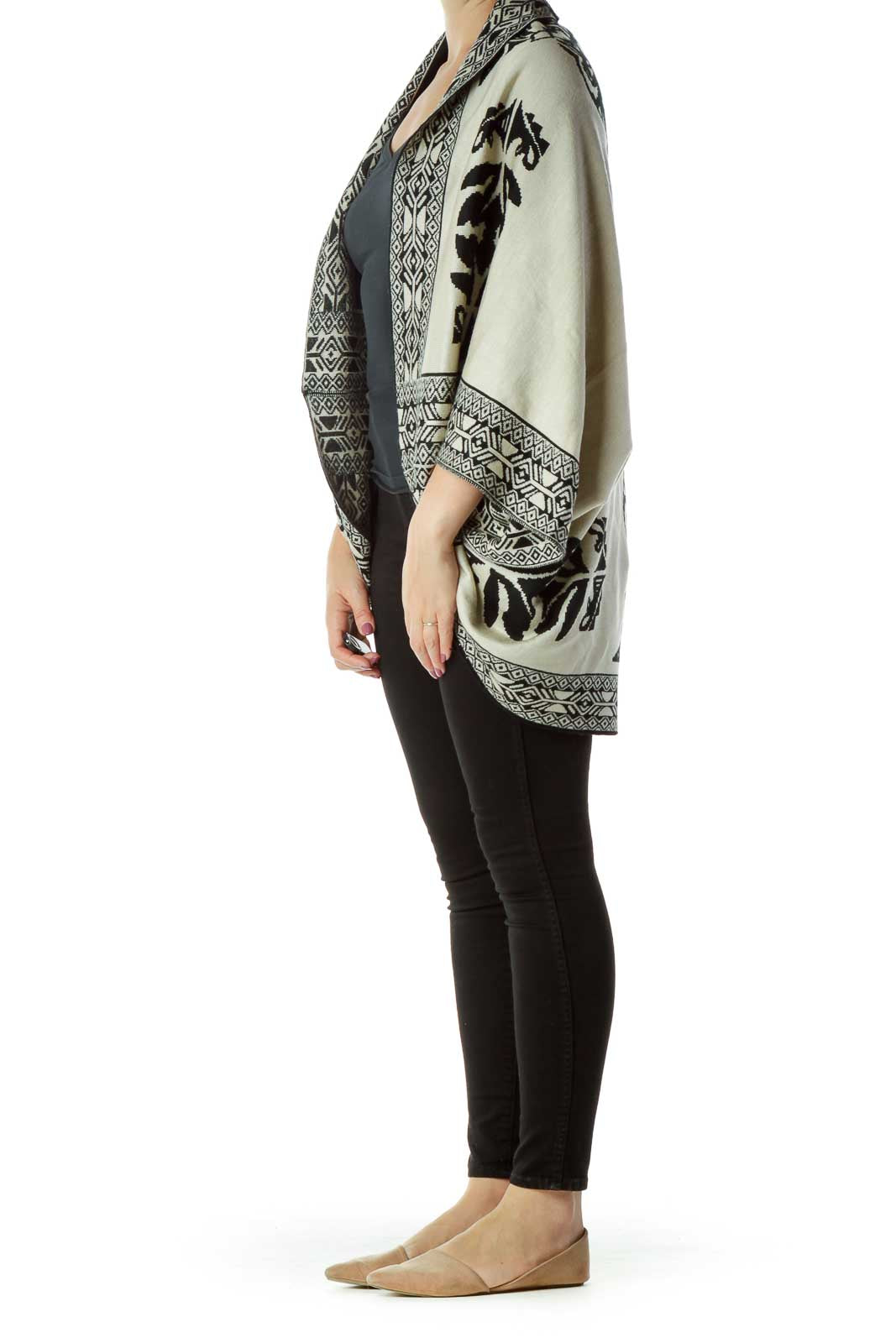 Black Beige Print Poncho