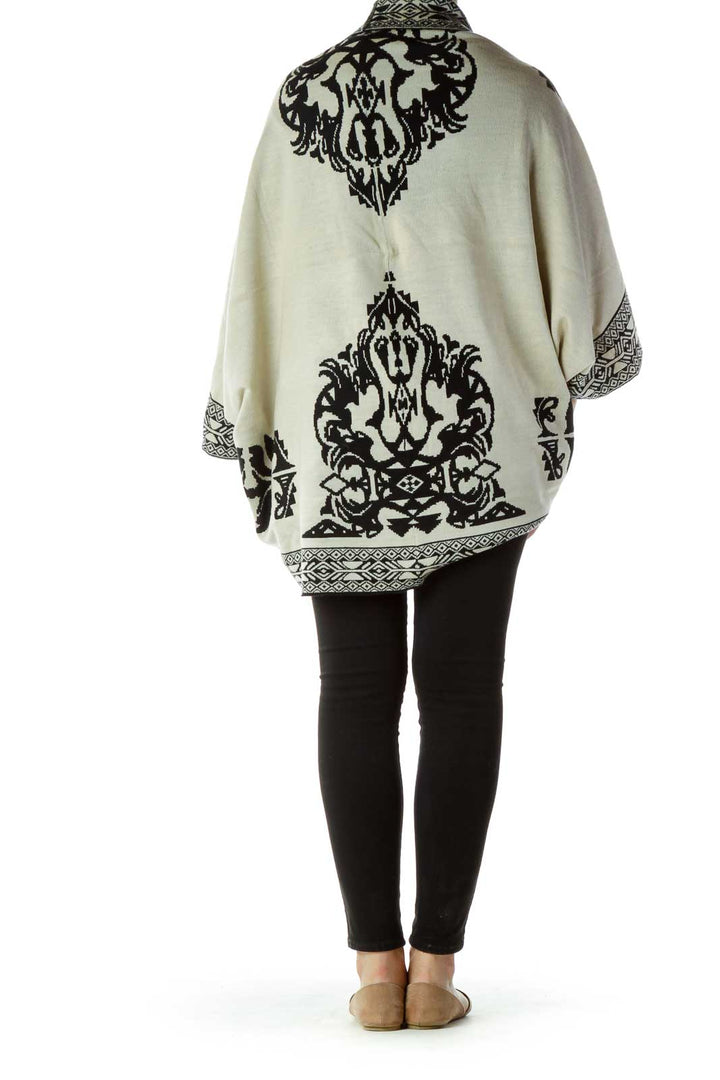 Black Beige Print Poncho