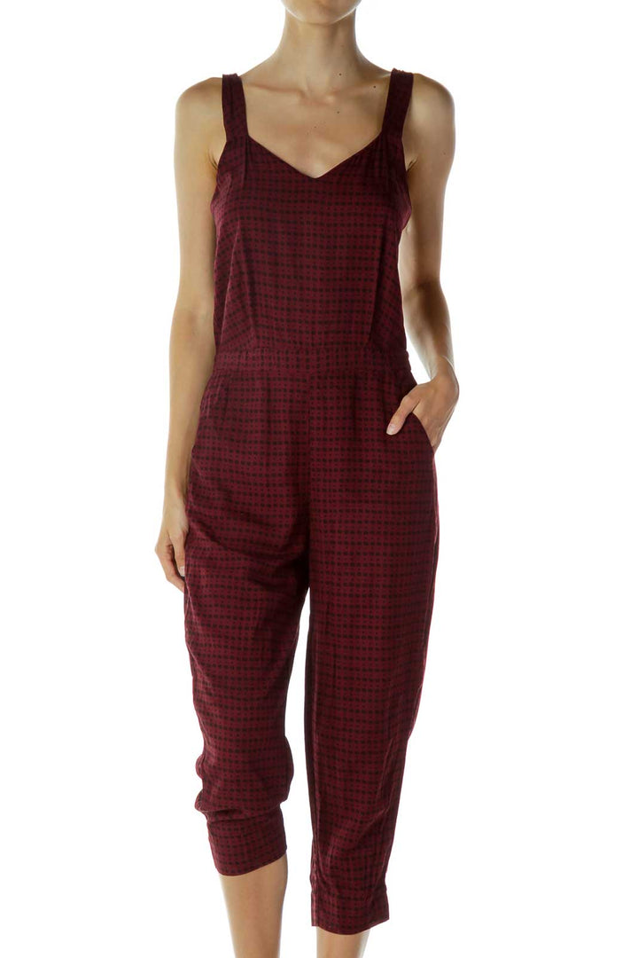 Red Print Cropped Jump Suit