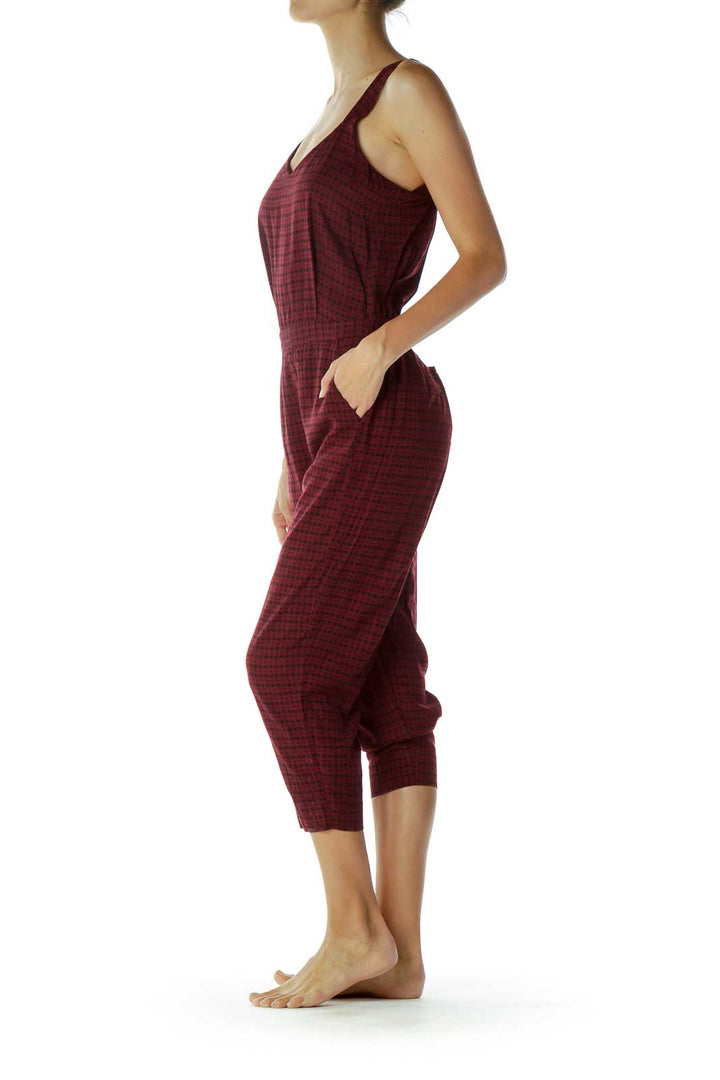 Red Print Cropped Jump Suit