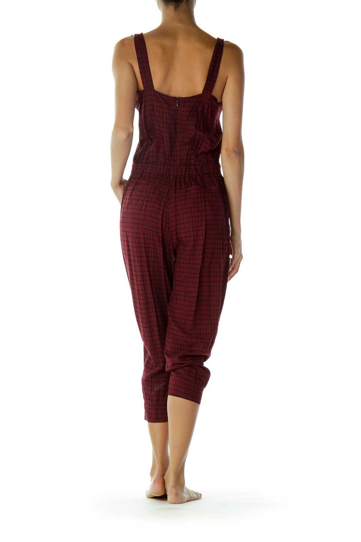 Red Print Cropped Jump Suit