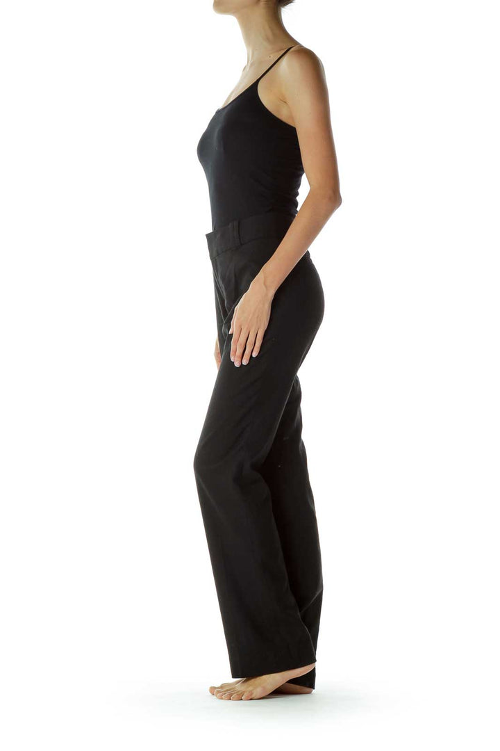 Black Wool Straight Leg Pants