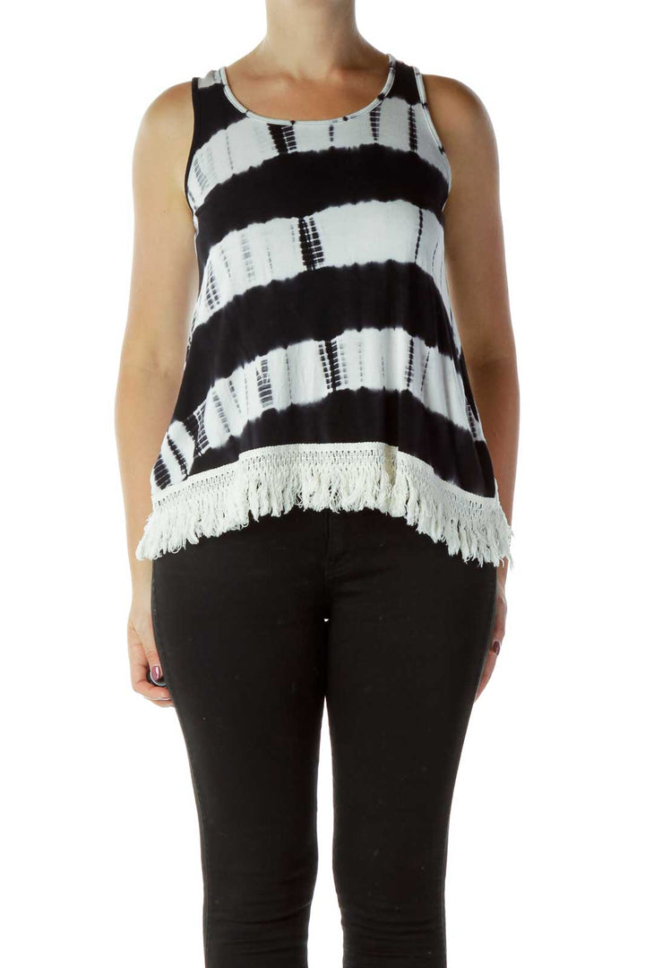 White Black Fringe Tank Top