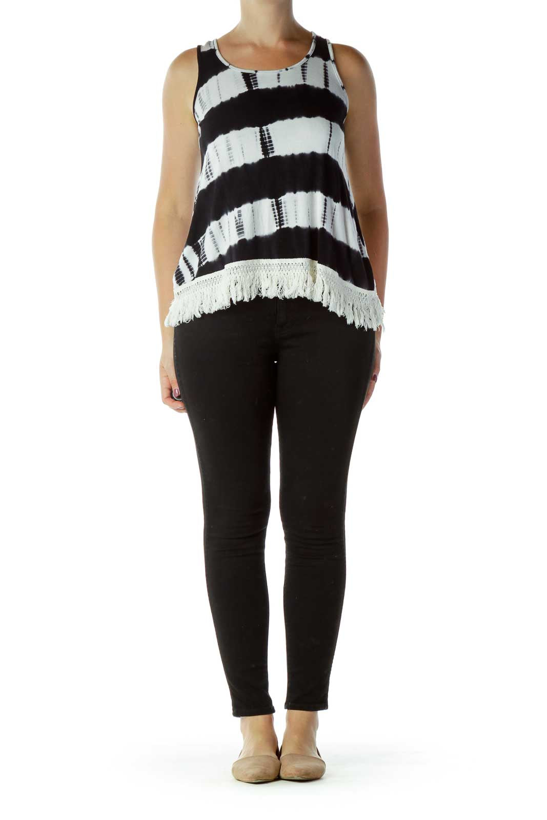 White Black Fringe Tank Top