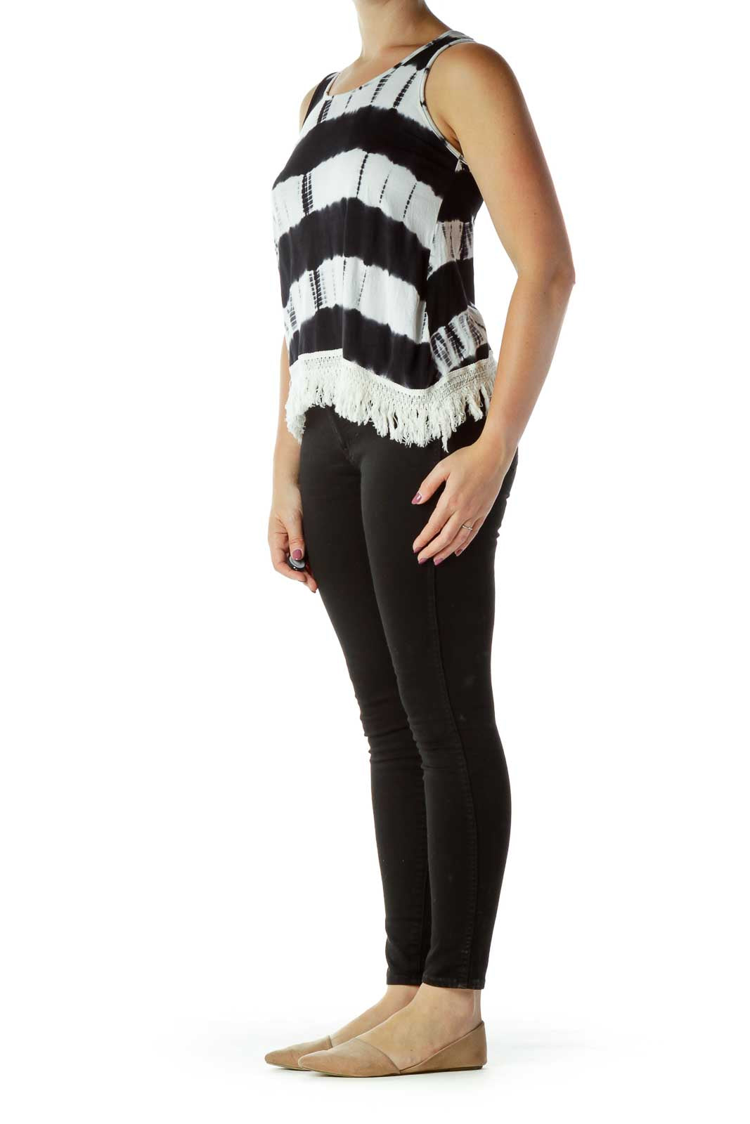 White Black Fringe Tank Top