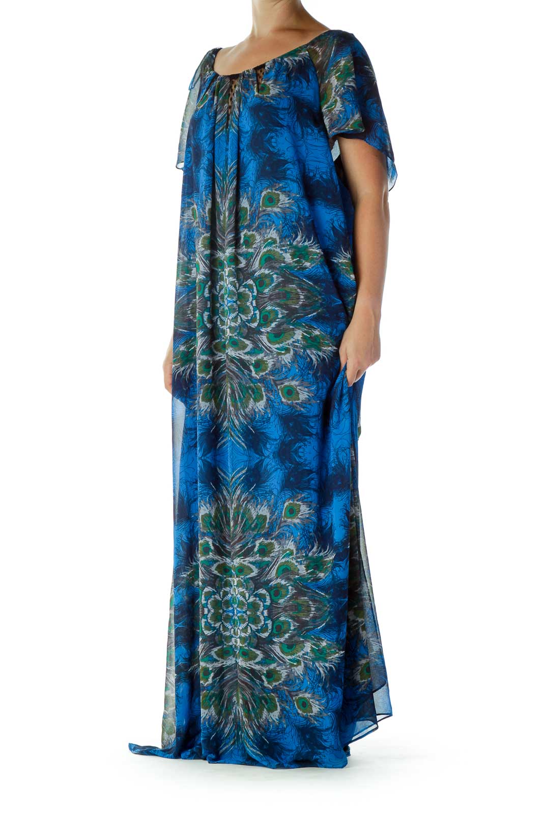 Blue Peacock Print Day Dress