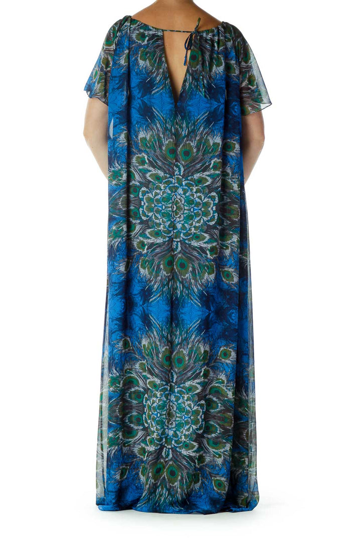 Blue Peacock Print Day Dress