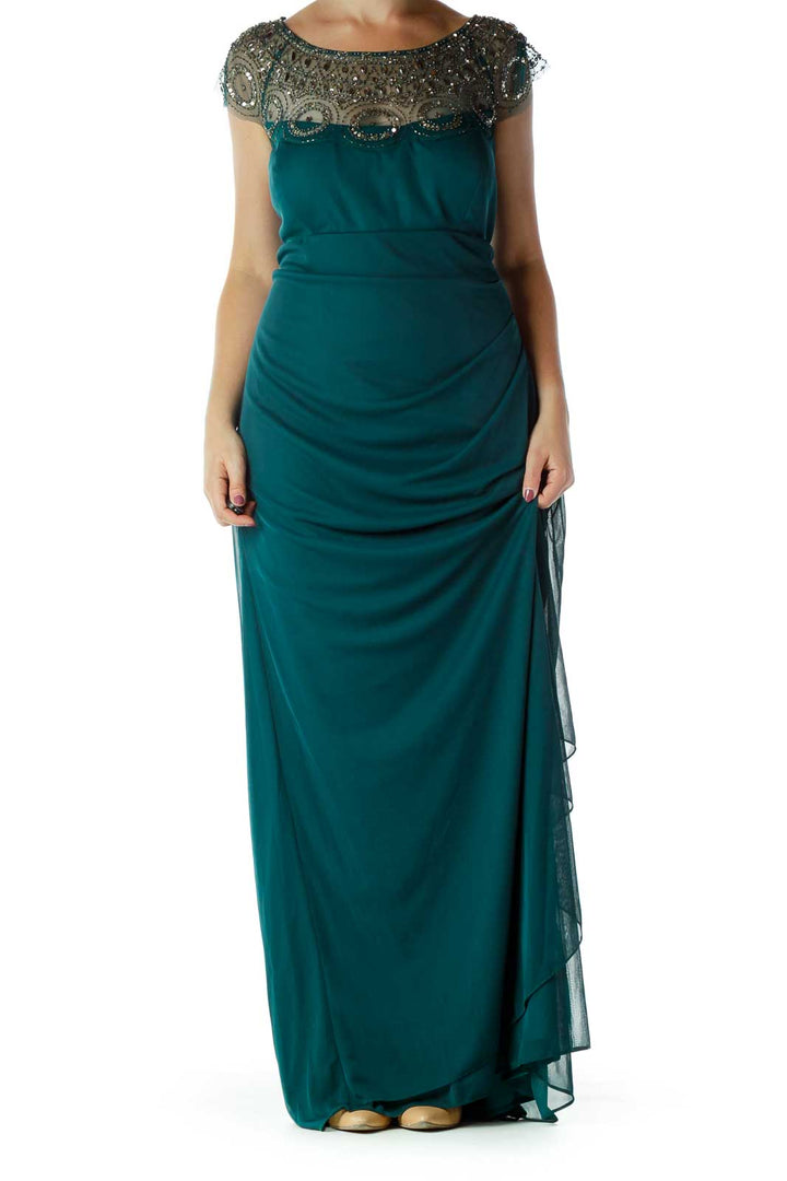 Green Beaded Evening Dress