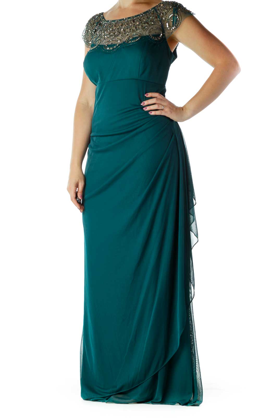 Green Beaded Evening Dress