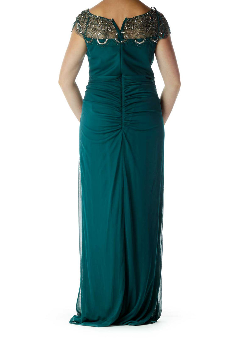 Green Beaded Evening Dress