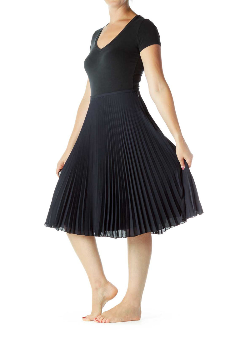 Navy Pleated Skirt