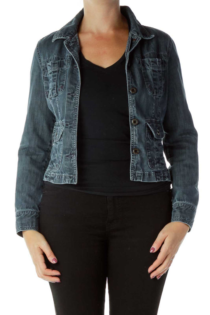 Denim Pocketed Buttoned Jacket