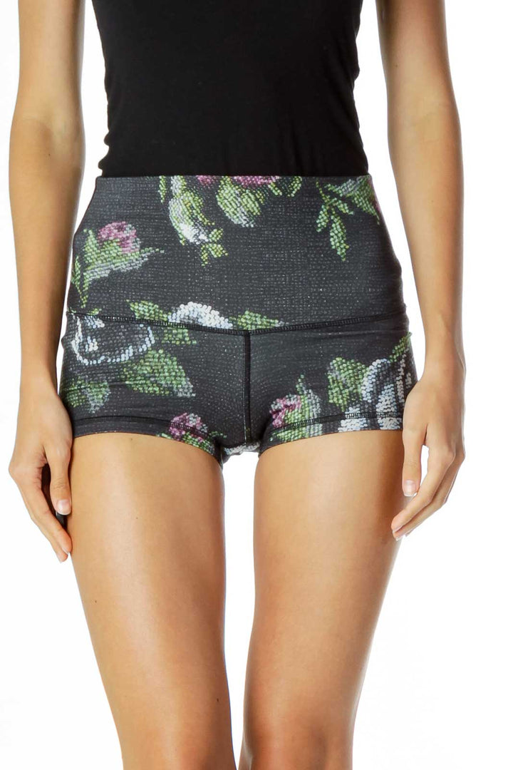 Heather Gray Tropical Print Spandex Shorts