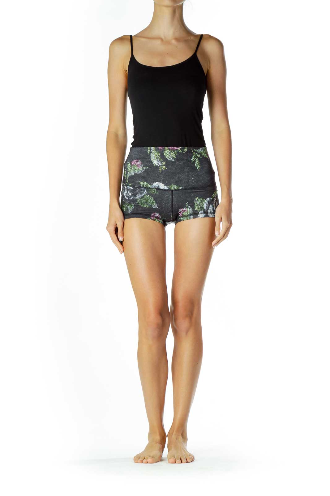 Heather Gray Tropical Print Spandex Shorts