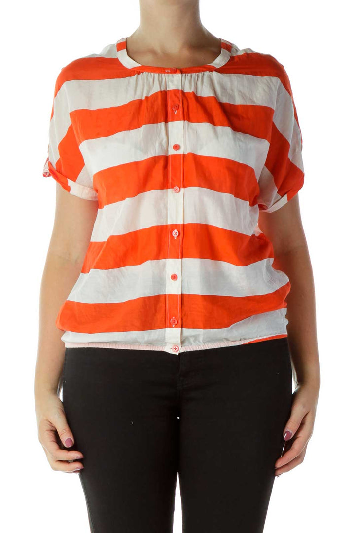 Orange White Striped Blouse