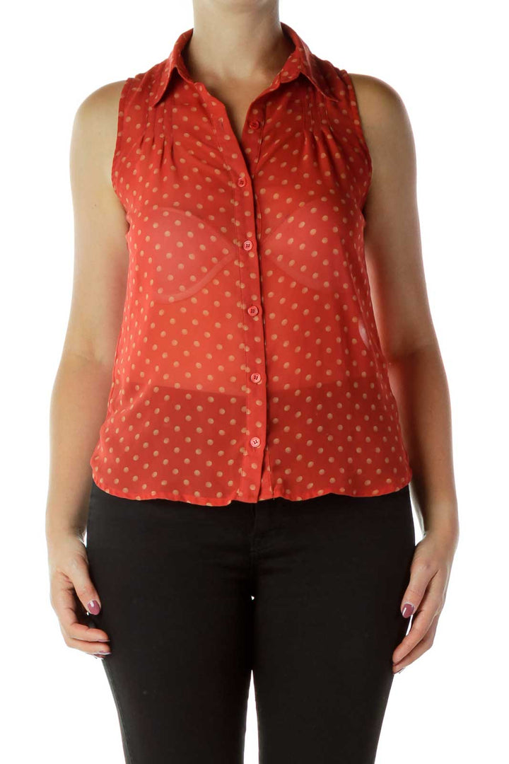 Red Polka-Dot Sleeveless Blouse