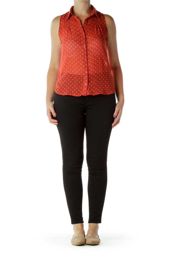 Red Polka-Dot Sleeveless Blouse