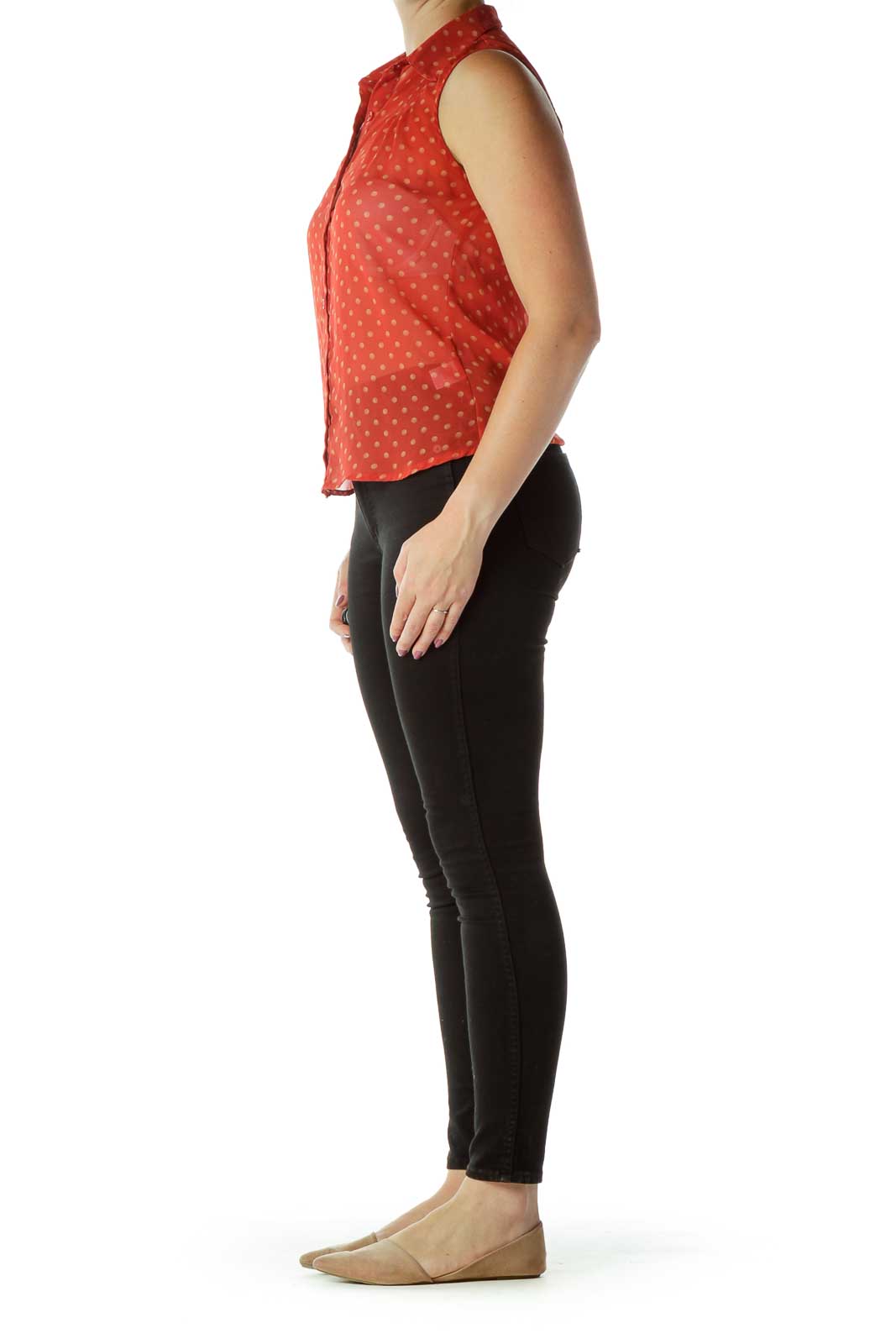 Red Polka-Dot Sleeveless Blouse