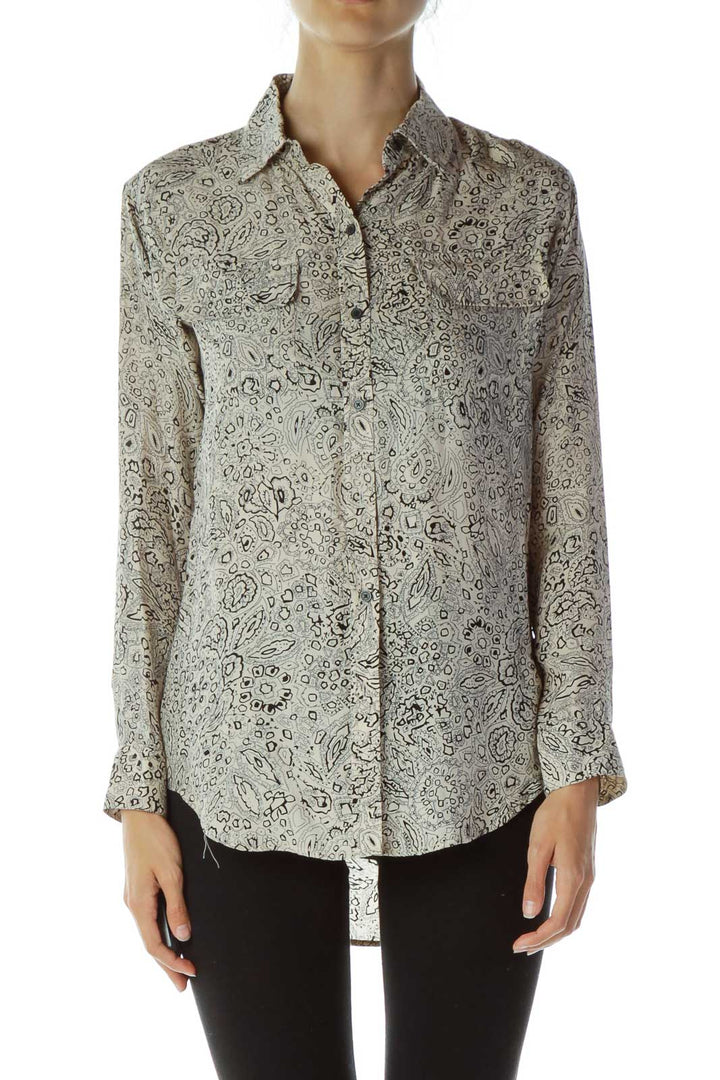 Beige Black Print Blouse