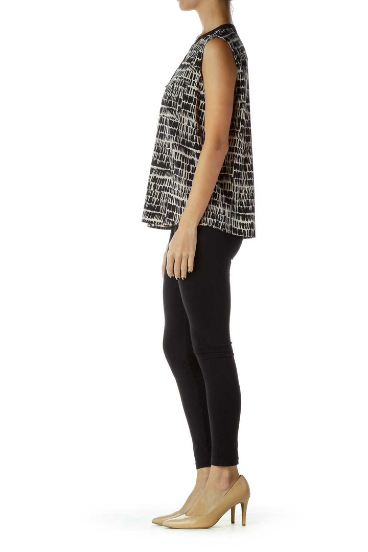 Black Beige Patterned Tank Top