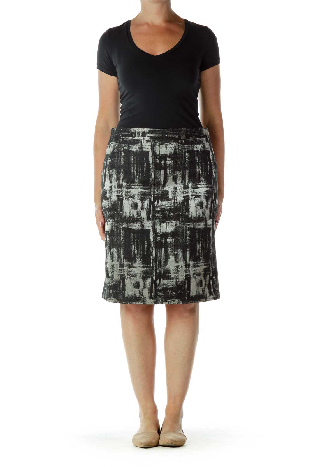 Black Beige Pencil Skirt