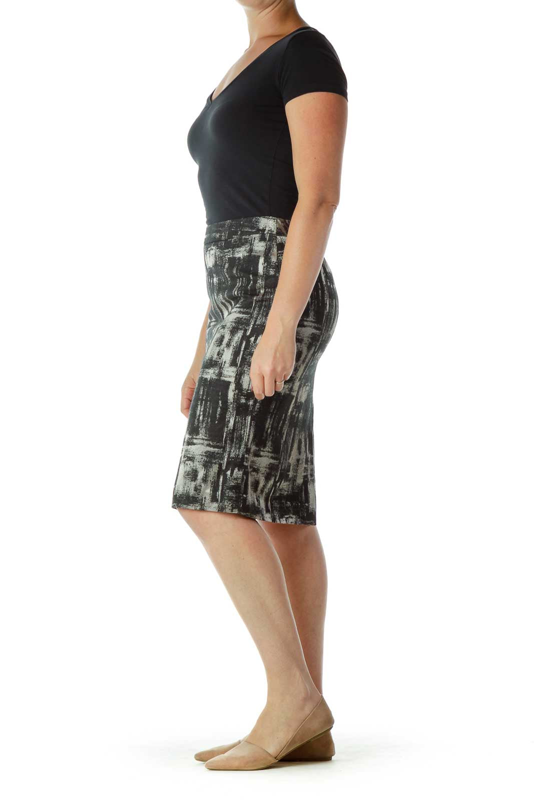 Black Beige Pencil Skirt