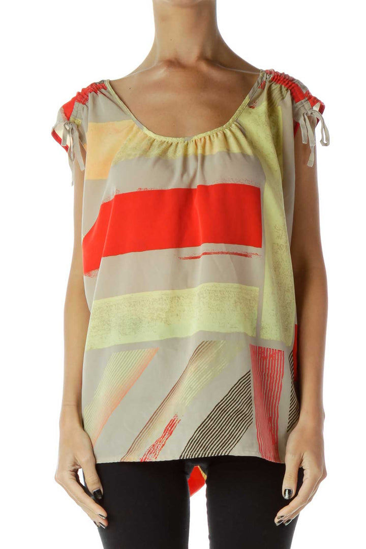 Red Gray Yellow Geometric Tank Top