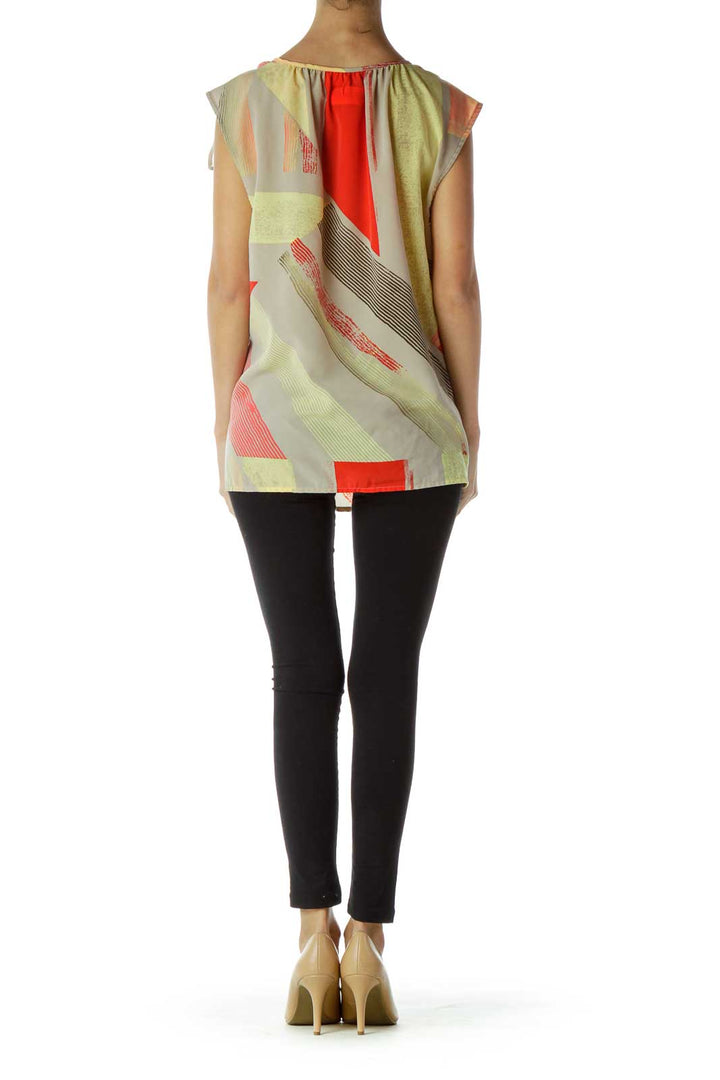 Red Gray Yellow Geometric Tank Top