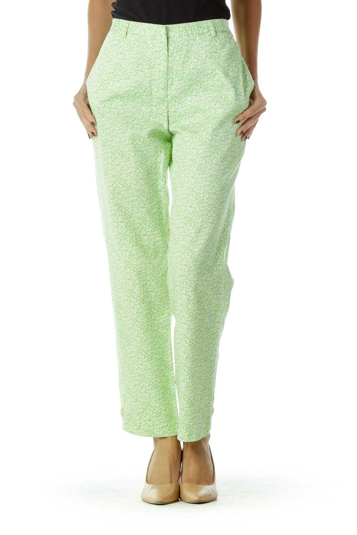 Green White Floral Pants