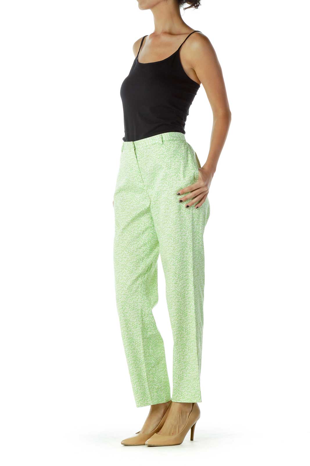 Green White Floral Pants