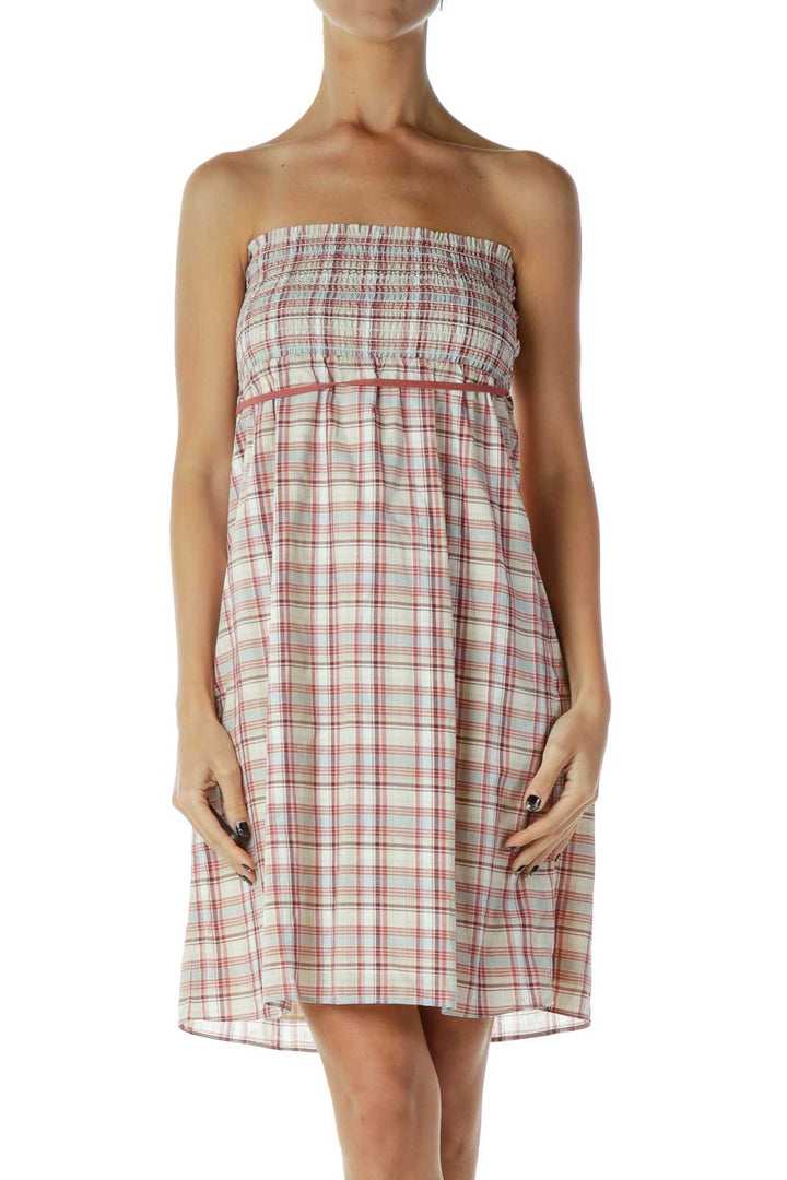 Red Beige Checkered Dress