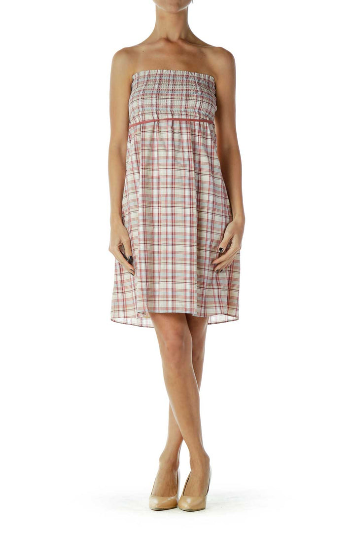 Red Beige Checkered Dress