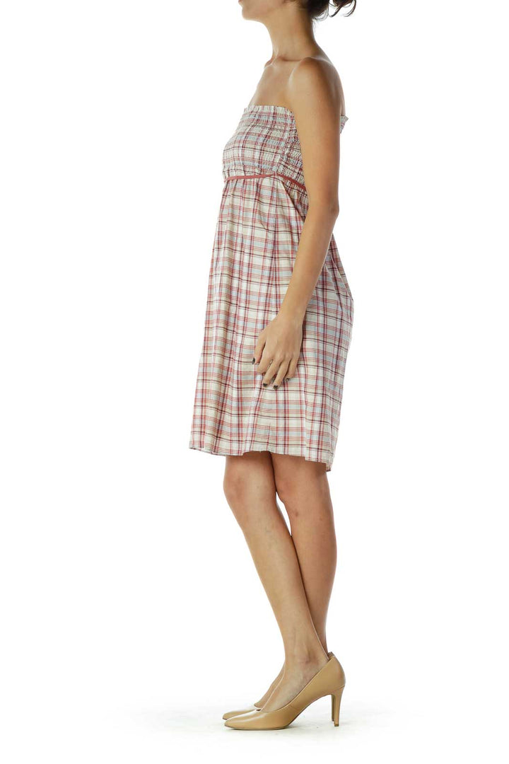 Red Beige Checkered Dress