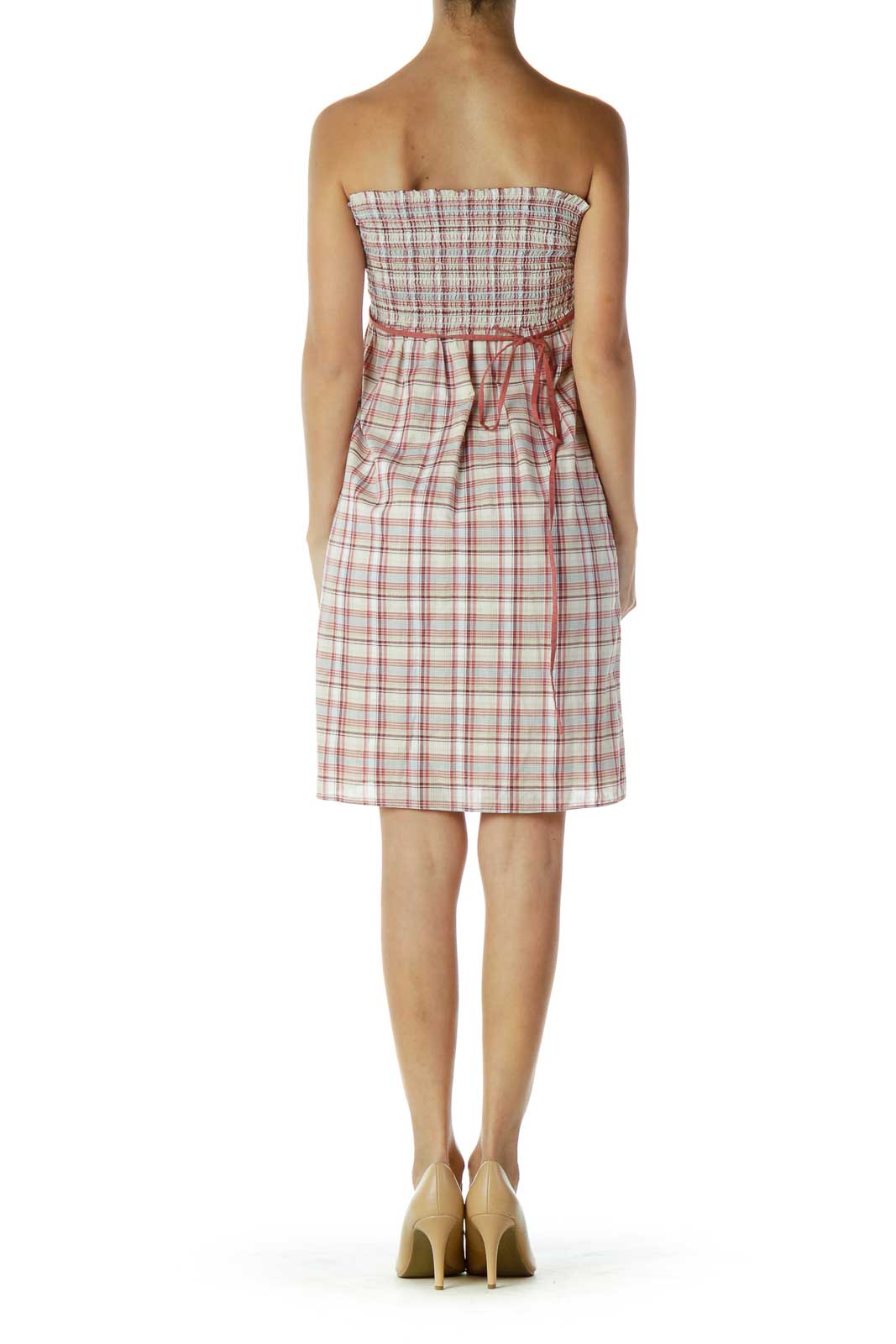 Red Beige Checkered Dress