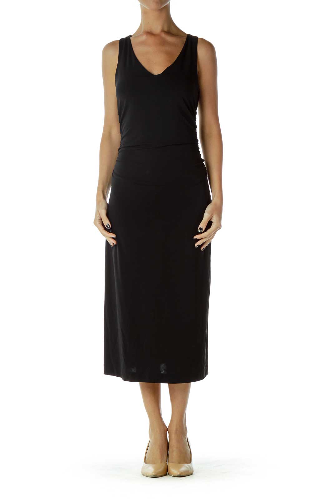 Black Gathered Work Dress