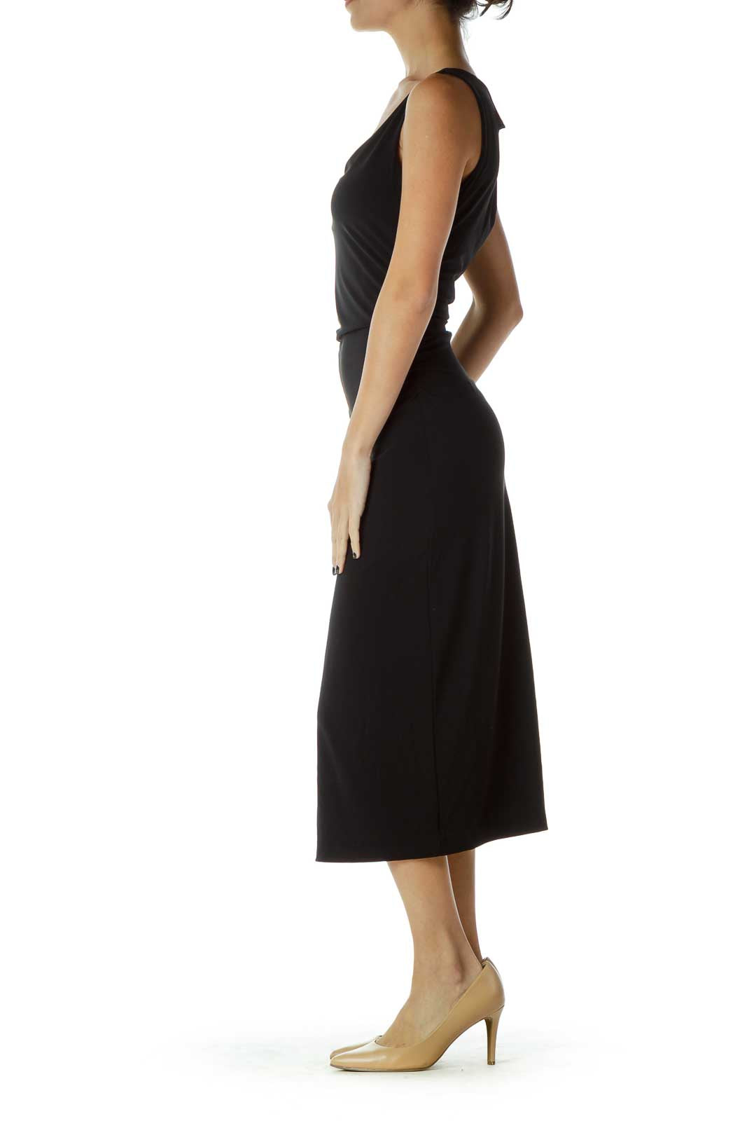 Black Gathered Work Dress