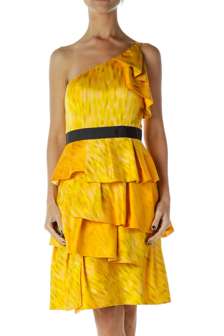 Yellow Orange Ruffled Cocktail Dress