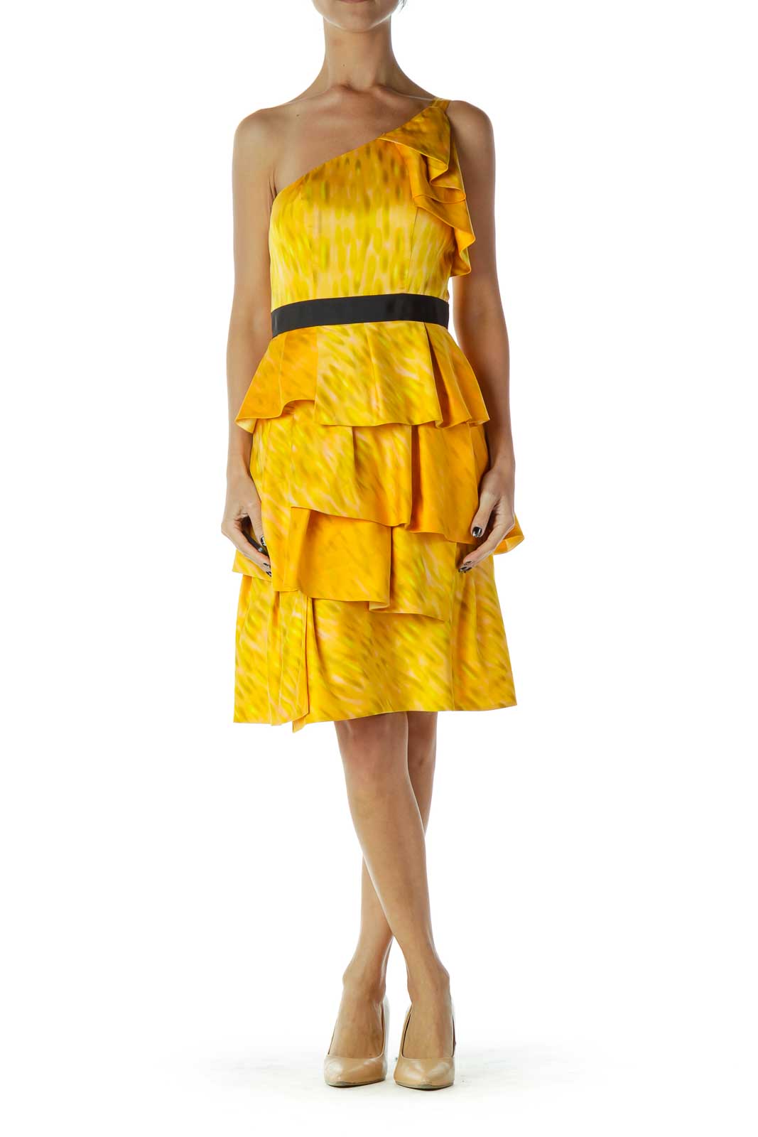 Yellow Orange Ruffled Cocktail Dress