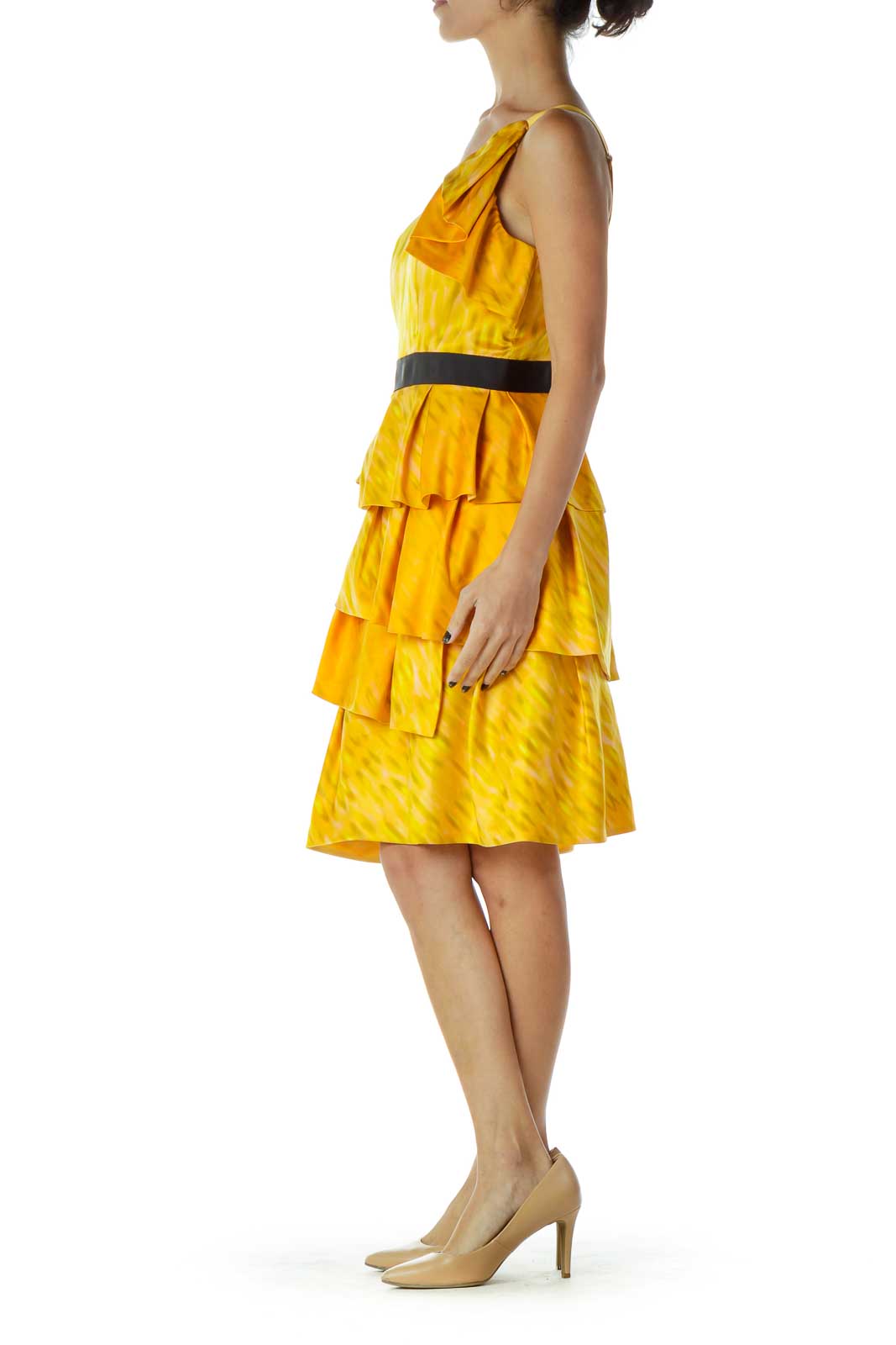 Yellow Orange Ruffled Cocktail Dress