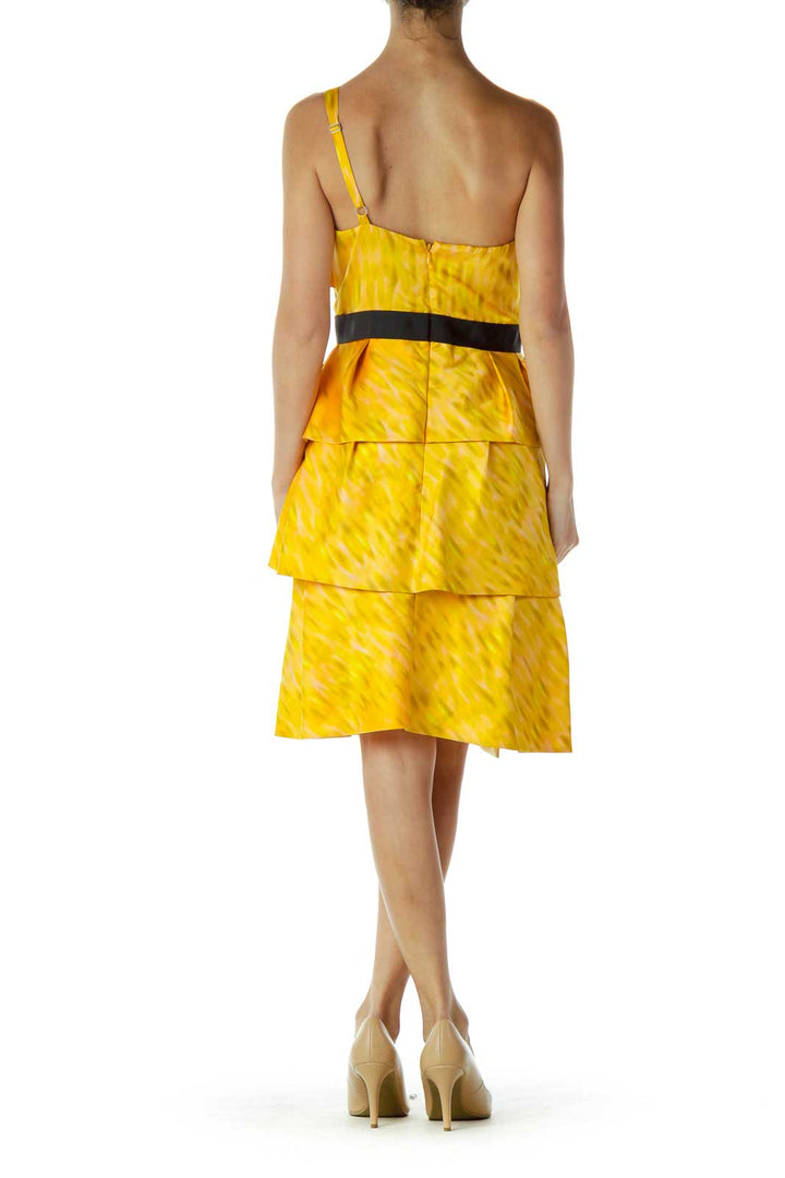 Yellow Orange Ruffled Cocktail Dress