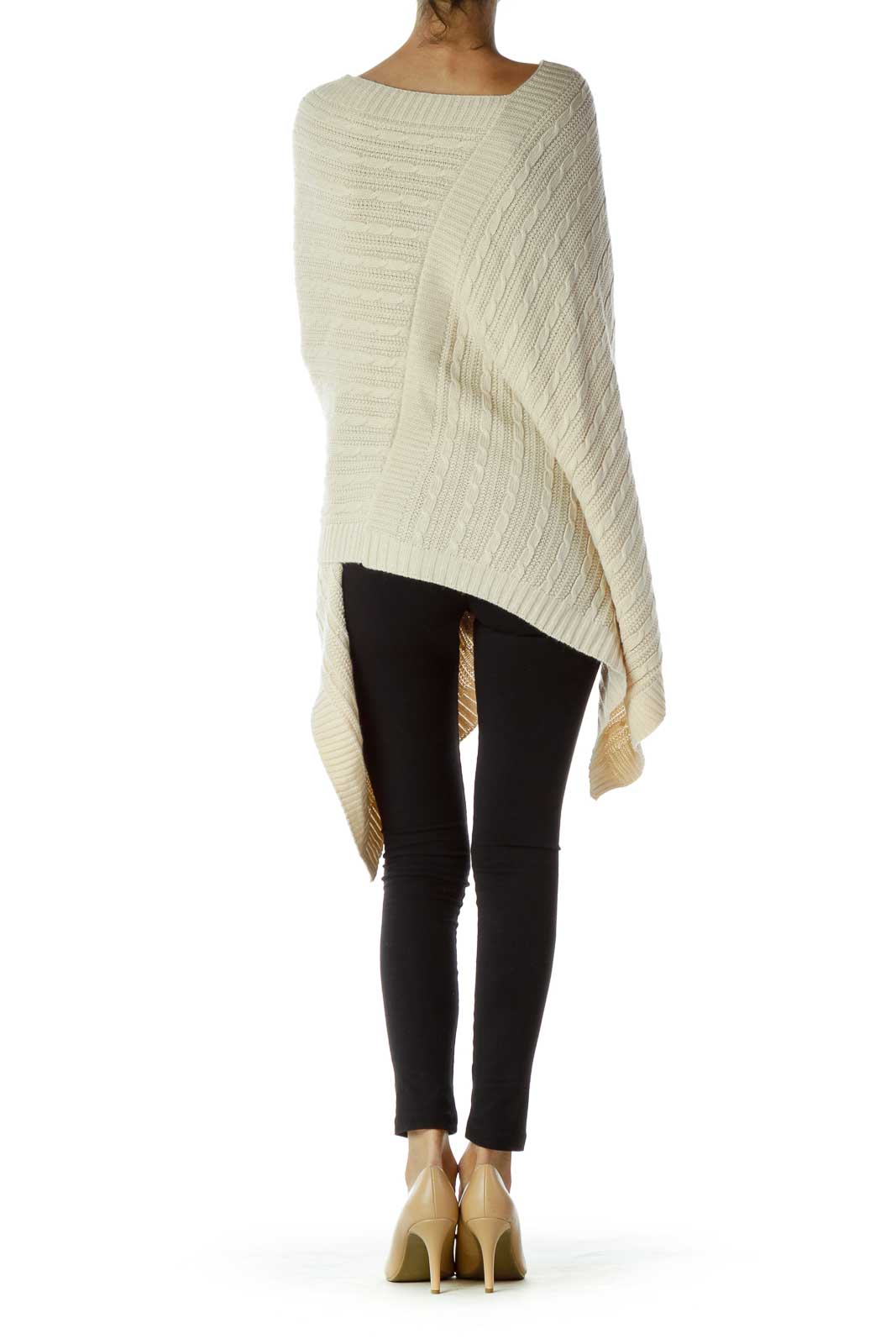 Beige Cable-Knit Poncho