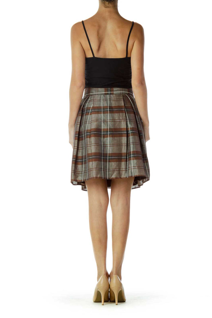 Gray Brown Plaid Skirt