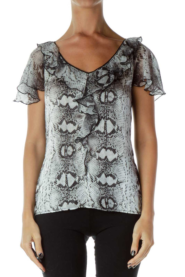 Black White Snake Skin Print Blouse