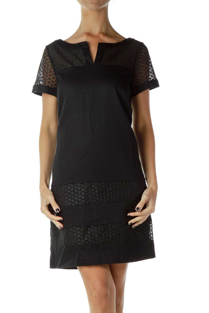 Black Crocheted Shift Dress